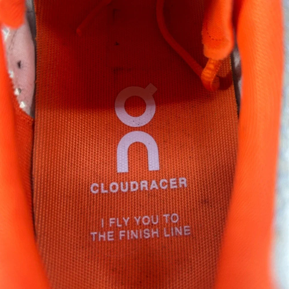 On Running Cloudracer Mens Size 12 Silver Orange Mesh Road Racing Shoes Sneakers